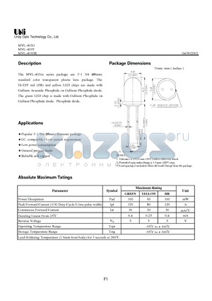 MVL-403Y datasheet - Standard color transparent plastic lens