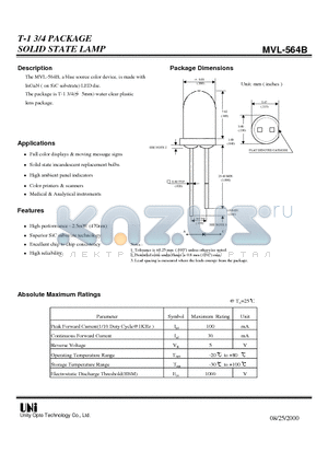 MVL-564B datasheet - T-1 3/4 PACKAGE SOLID STATE LAMP