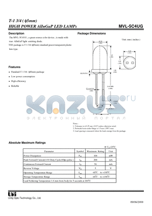 MVL-5C4UG datasheet - T-1 3/4 ( f5mm) HIGH POWER AlInGaP LED LAMPs