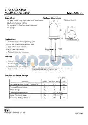MVL-5A4BS datasheet - T-1 3/4 PACKAGE SOLID STATE LAMP