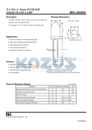MVL-5A4SG datasheet - T-1 3/4 ( f 5mm) PACKAGE SOLID STATE LAMP