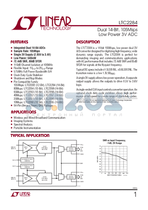 LTC2284UP datasheet - Dual 14-Bit, 105Msps Low Power 3V ADC