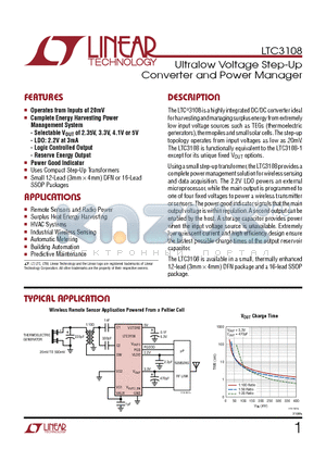 LTC3108 datasheet - Ultralow Voltage Step-Up Converter and Power Manager