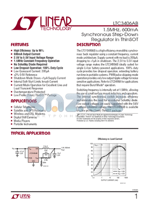 LTC3406AB datasheet - 1.5MHz, 600mA Synchronous Step-Down Regulator in ThinSOT