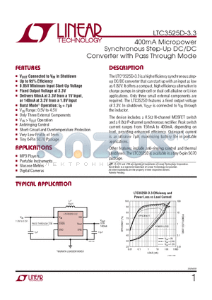 LTC3525DESC6-3.3 datasheet - 400mA Micropower Synchronous Step-Up DC/DC Converter with Pass Through Mode