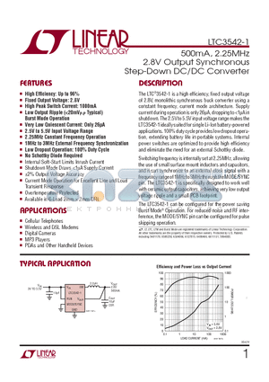 LTC3542EDC-1-TRPBF datasheet - 500mA, 2.25MHz 2.8V Output Synchronous Step-Down DC/DC Converter