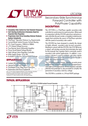 LTC3706IGN datasheet - Secondary-Side Synchronous Forward Controller with PolyPhase Capability