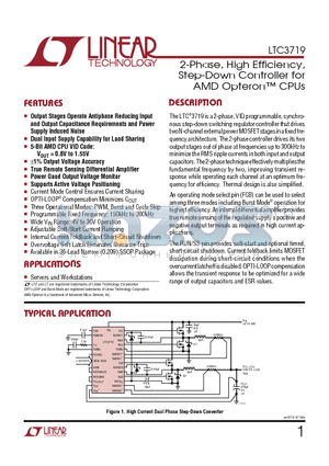 LTC3719EG datasheet - 2-Phase, High Efficiency, Step-Down Controller for AMD Opteron CPUs