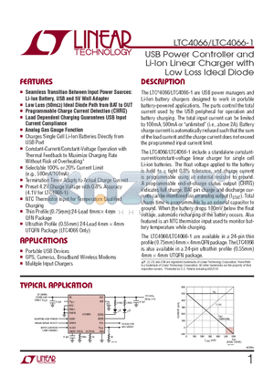 LTC4066 datasheet - USB Power Controller and Li-Ion Linear Charger with Low Loss Ideal Diode