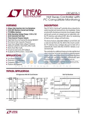 LTC4215IUFD-1 datasheet - Hot Swap Controller with I2C Compatible Monitoring