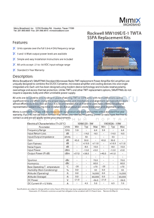 MW109E-1 datasheet - Units operate over the full 5.9-6.4 GHz frequency range