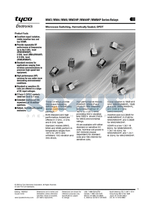 MW6 datasheet - Microwave Switching, Hermetically Sealed, DPDT