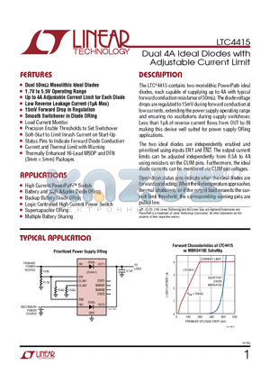 LTC4416 datasheet - Dual 4A Ideal Diodes with Adjustable Current Limit