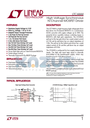 LTC4444EMS8E-PBF datasheet - High Voltage Synchronous N-Channel MOSFET Driver