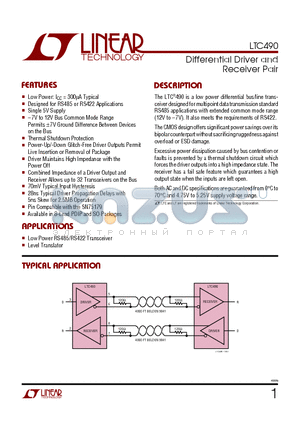 LTC490IS8 datasheet - Differential Driver and Receiver Pair