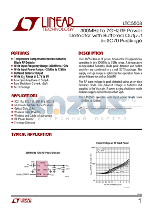 LTC5508 datasheet - 300MHz to 7GHz RF Power Detector with Buffered Output in SC70 Package