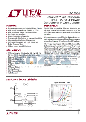 LTC5532 datasheet - UltraFast 7ns Response Time 15GHz RF Power Detector with Comparator