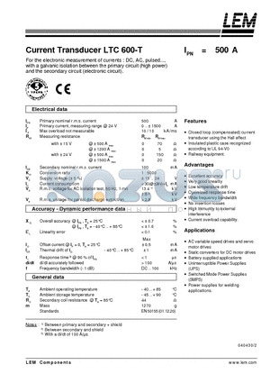 LTC600-T datasheet - Current Transducer