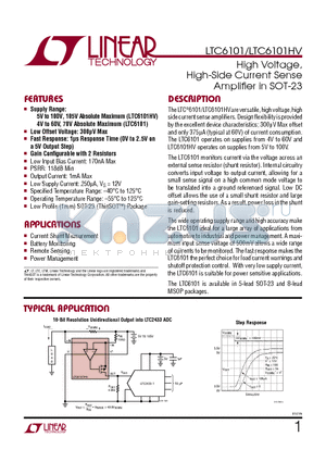 LTC6101HV datasheet - High Voltage, High-Side Current Sense Amplifier in SOT-23