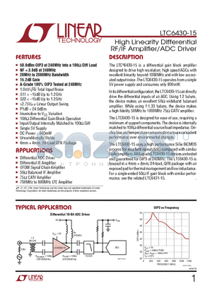 LTC6400-20 datasheet - High Linearity Differential RF/IF Amplifier/ADC Driver