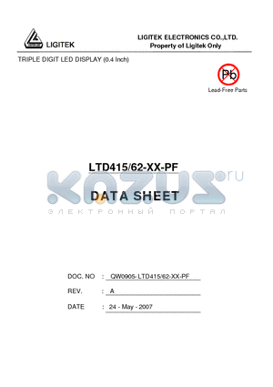 LTD415/62-XX-PF datasheet - TRIPLE DIGIT LED DISPLAY