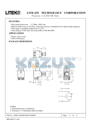 LTDL-TX12P03 datasheet - Property of LITE-ON Only