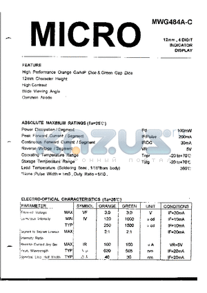 MWG484A-C datasheet - 12mm, 4 DIGIT INDICATOR DISPLAY