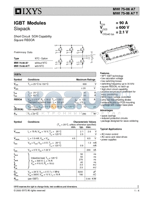 MWI75-06A7 datasheet - MWI75-06A7