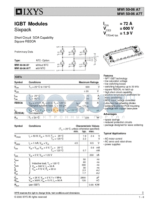 MWI50-06A7T datasheet - IGBT Modules