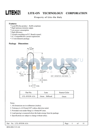 LTL-307GW-A3A datasheet - Property of Lite-On Only