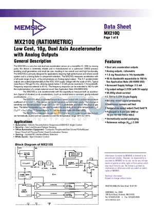 MX210QC datasheet - Low Cost, 10g, Dual Axis Accelerometer with Analog Outputs