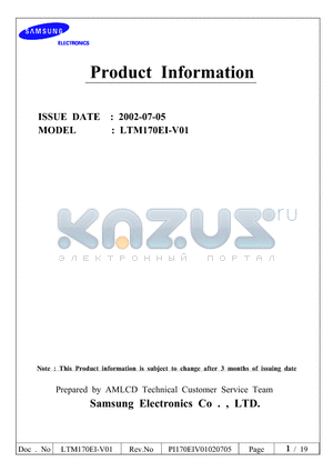 LTM170EI-V01 datasheet - a new consept of System-On-Panel (SOP) display device