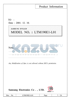 LTM190E1-L01 datasheet - LTM190E1-L01