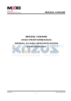 MX25L12845E datasheet - 128M-BIT [x 1/x 2/x 4] CMOS MXSMIO (SERIAL MULTI I/O) FLASH MEMORY