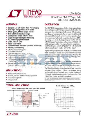 LTM4606IV-PBF datasheet - Ultralow EMI 28VIN, 6A DC/DC lModule