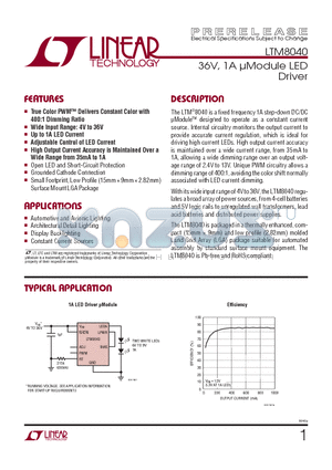 LTM8040 datasheet - 36V, 1A lModule LED Driver