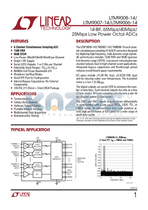 LTM9009-14 datasheet - 14-Bit, 65Msps/40Msps/25Msps Low Power Octal ADCs