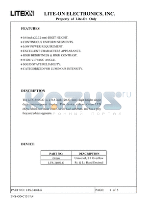 LTS-3406LG datasheet - The LTS-3406LG is a 0.8 inch (20.32 mm) digit height single digit seven-segment display