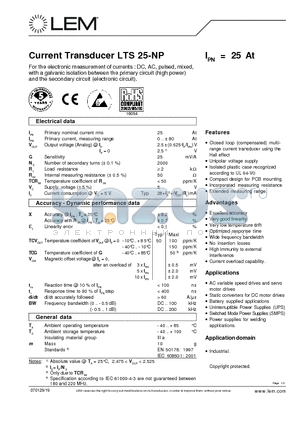 LTS25-NP datasheet - Current Transducer