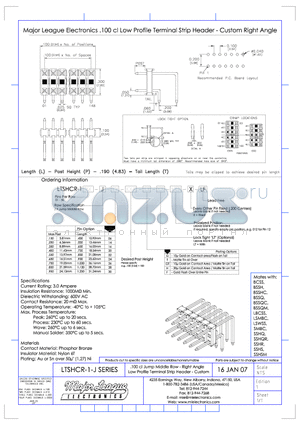 LTSHCR-1-J datasheet - .100 cl Jump Middle Row - Right Angle Low Profile Terminal Strip Header - Custom