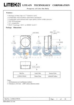 LTSN-LYT676 datasheet - Package in 8mm tape on 7 diameter reels.