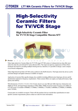 LTT4.72MAP datasheet - LTT MA Ceramic Filters for TV/VCR Stage
