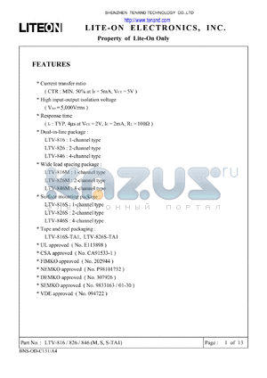 LTV-826 datasheet - Property of Lite-On Only