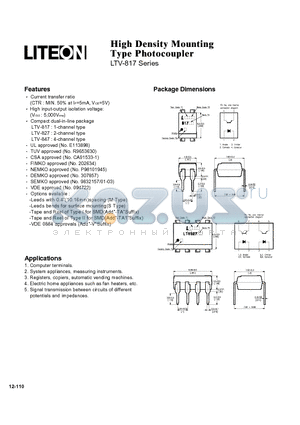 LTV817 datasheet - HIgh Density Mounting Type Photocoupler