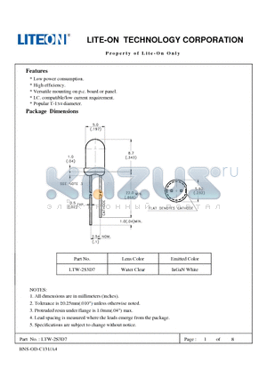 LTW-2S3D7 datasheet - Low power consumption, High efficiency, Versatile mounting on p.c. board or panel