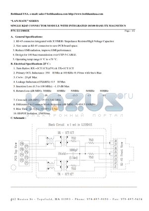 LU1S041E datasheet - SINGLE RJ45 CONNECTOR MODULE WITH INTEGRATED 10/100 BASE-TX MAGNETICS