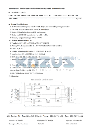 LU1S114 datasheet - SINGLE RJ45 CONNECTOR MODULE WITH INTEGRATED 10/100 BASE-TX MAGNETICS