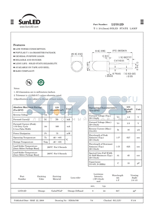 LUO12D datasheet - T-1 3/4 (5mm) SOLID STATE LAMP