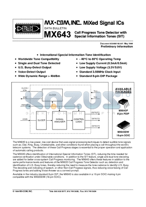 MX643 datasheet - International Special Information Tone Identification