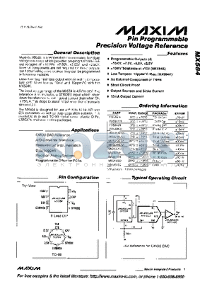 MX584JESA datasheet - Pin Programmable Precision Voltage Reference